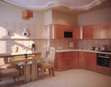 Peach color in the interior of the kitchen