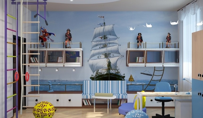 Chambre d'enfants pour un garçon dans un style marin moderne