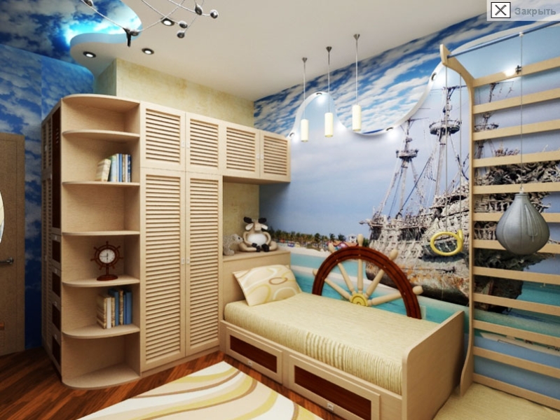 Nursery per il ragazzo in stile marino con un letto trasformatore