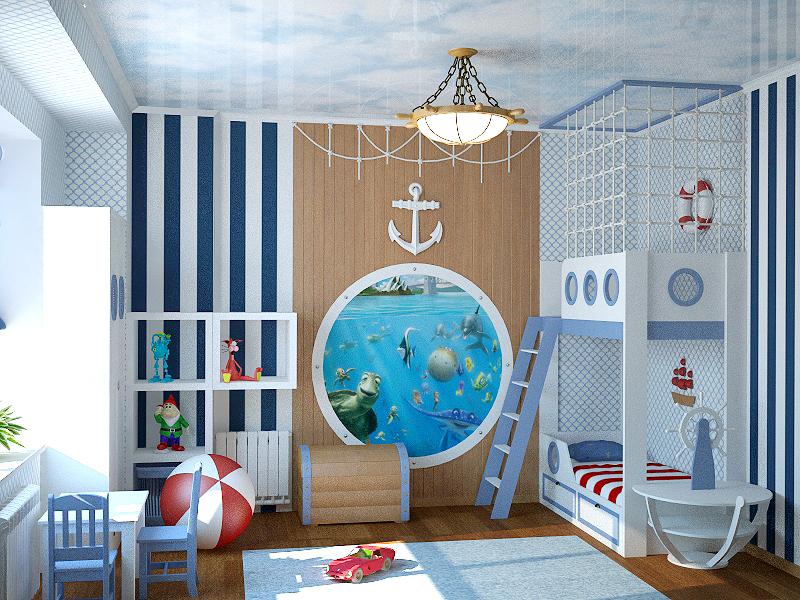 Progetta una camera per bambini in uno stile marino alla moda