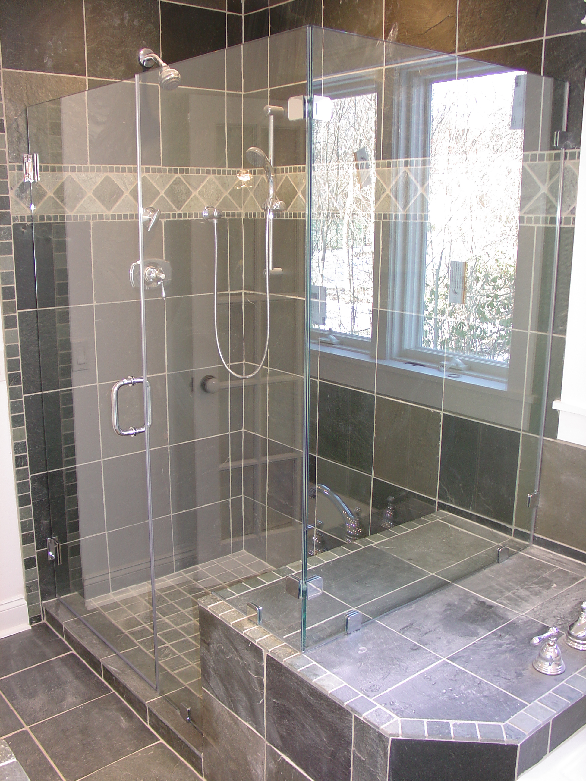 Transparent glass shower cabin for the bathroom