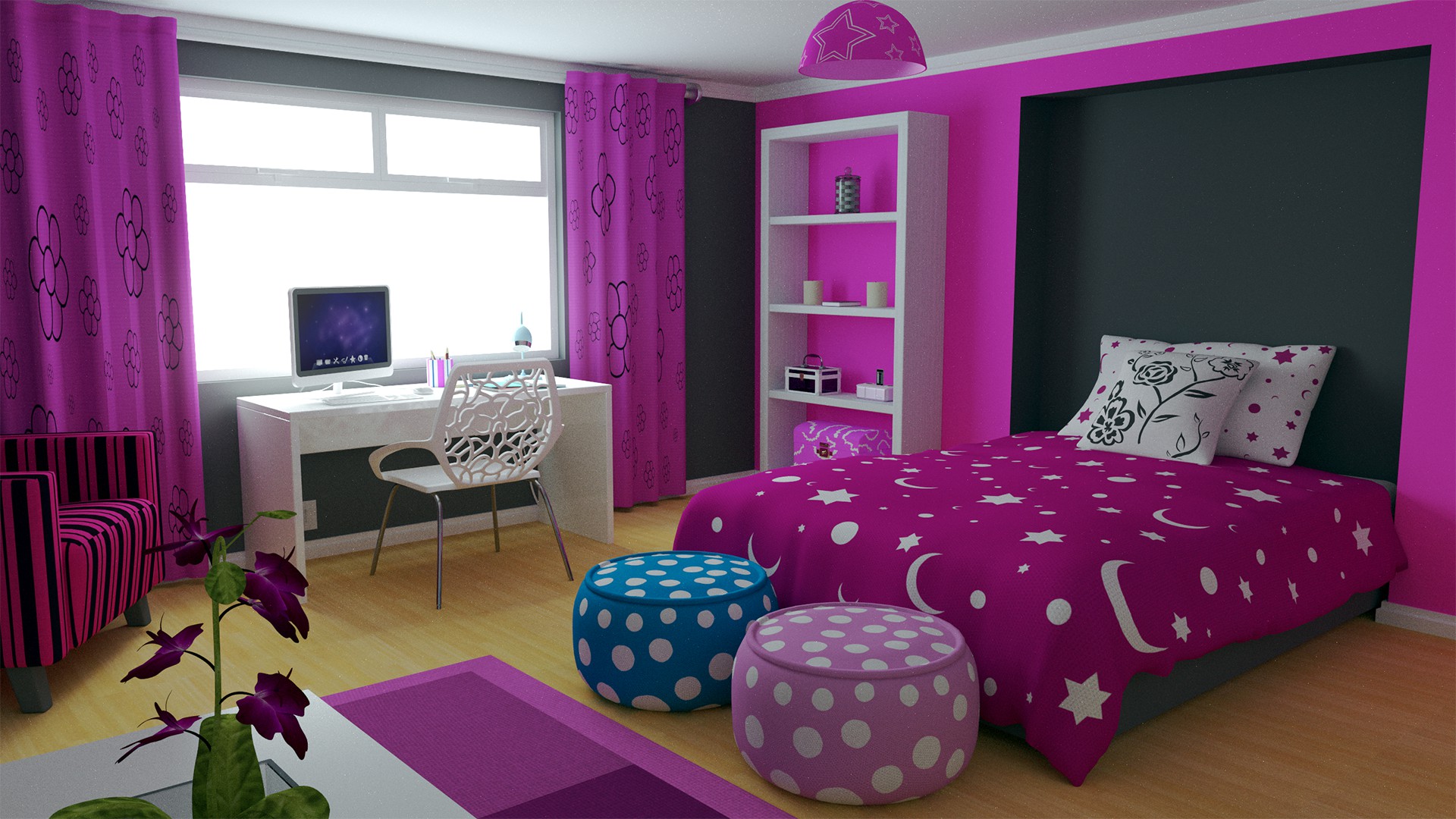 Wallpaper design for kids room in pink saturated color.