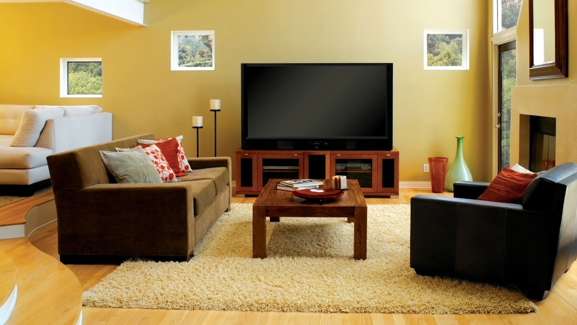 Progettazione fotografica di un supporto TV per una stanza grande e spaziosa