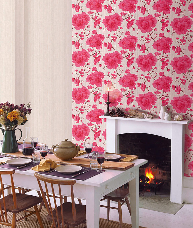 Erisman wallpaper with bright pink flowers for a stylish bedroom