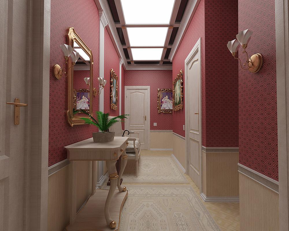Papier peint pour le couloir et le couloir dans une riche couleur de vin