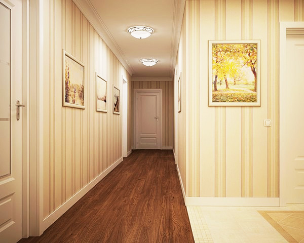Papier peint rayé brillant pour un grand couloir dans l'appartement