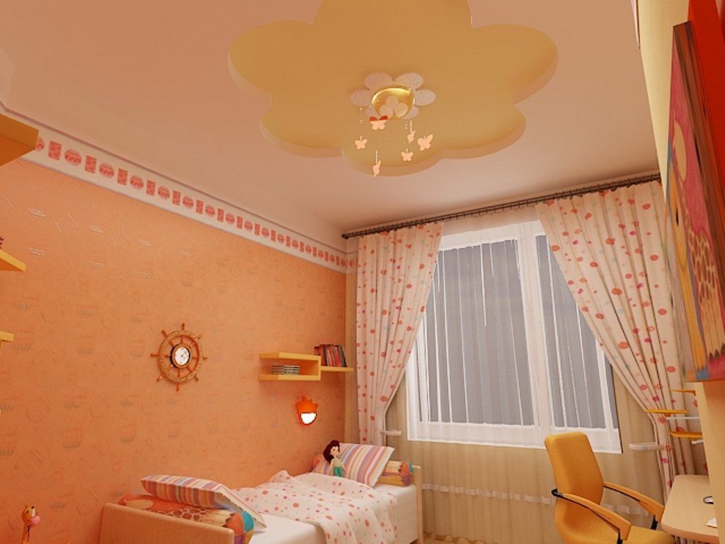 Chambre d'enfants de couleur claire avec plafond tendu