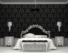 kertas dinding hitam dalam reka bentuk bilik tidur dengan gaya futurisme