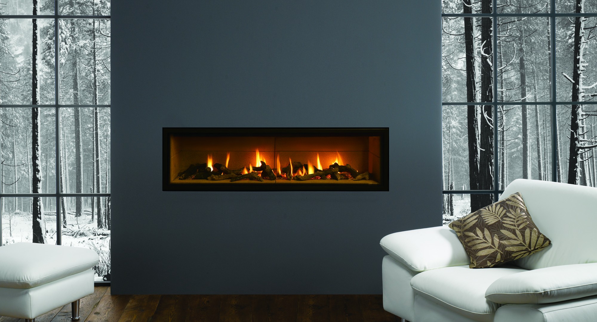 double-sided electric fireplace in the house