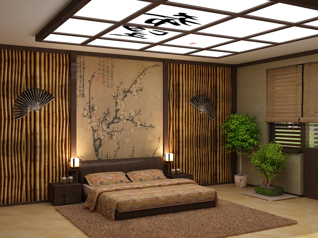 Luminoso design della camera da letto in stile giapponese