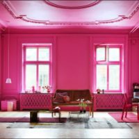 bright living room design in fuchsia color picture
