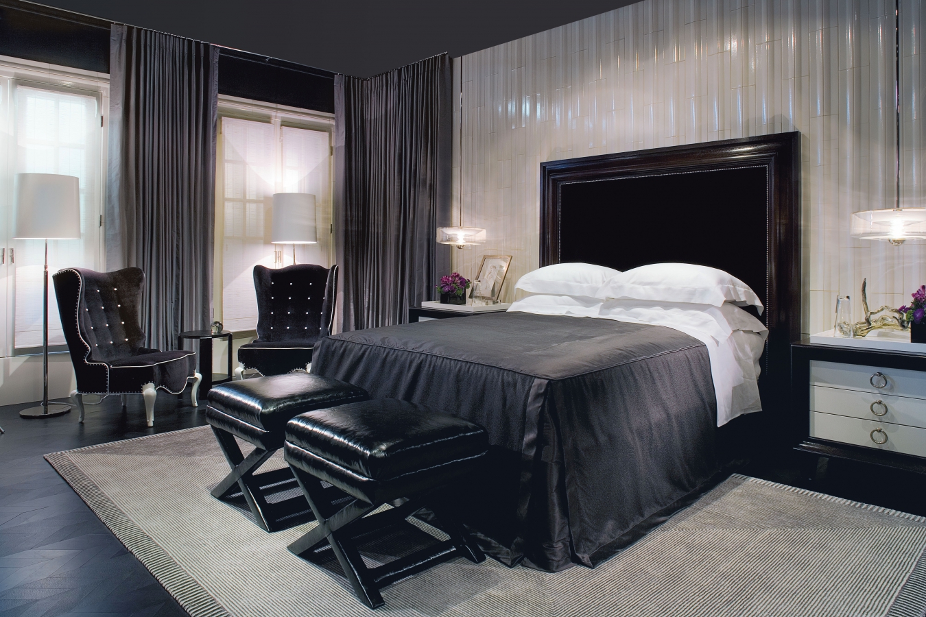 squisito design della camera da letto in nero