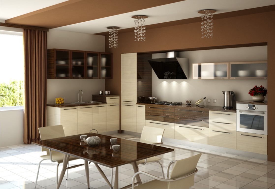 splendidi interni di cucina beige in stile shabby chic