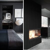 insolito design della camera da letto in foto a colori nera