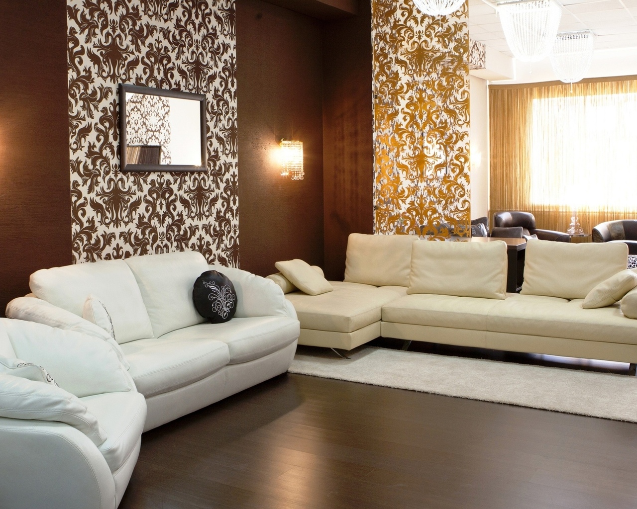 bright decor of the living room in chocolate color