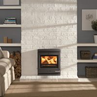 separate electric fireplace in the apartment photo