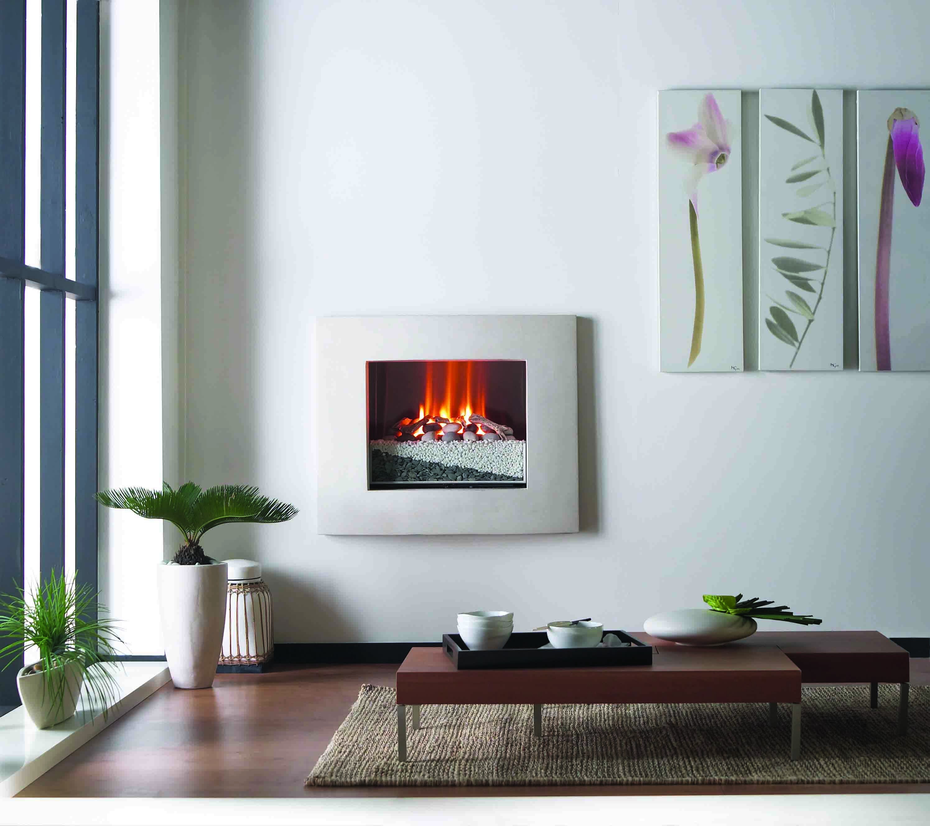 built-in electric fireplace in the apartment