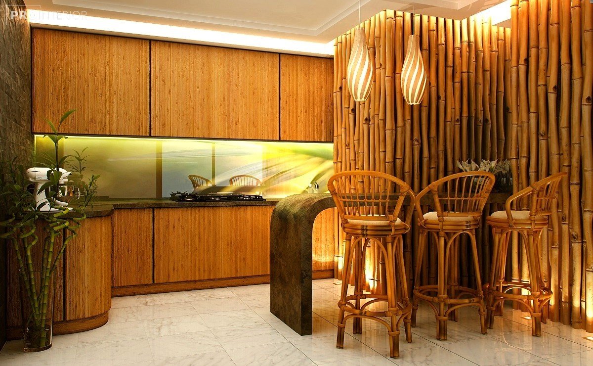 plafond avec bambou à l'intérieur de la chambre
