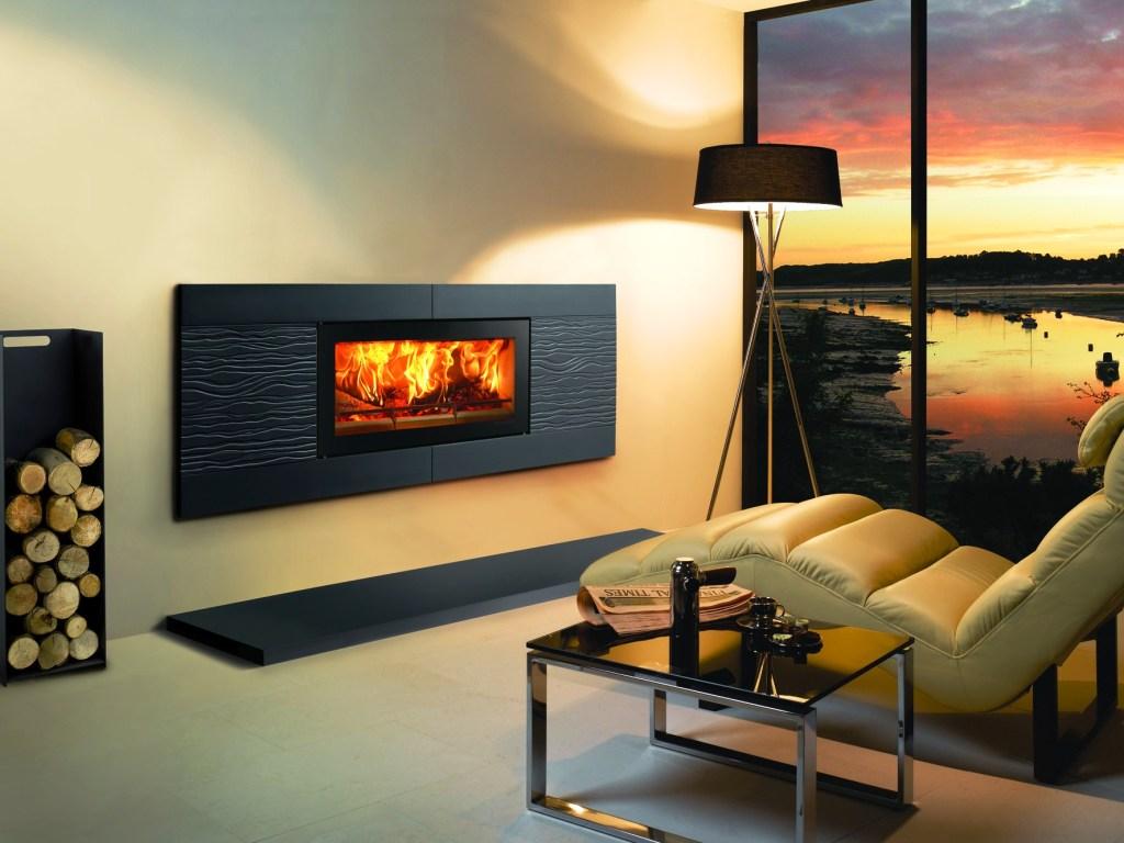 double-sided electric fireplace in the bedroom