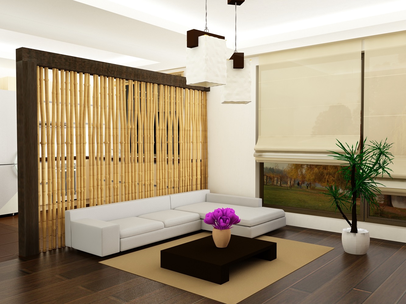 stores avec bambou dans un intérieur de chambre