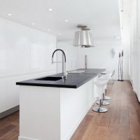 light style of white kitchen with a touch of green photo