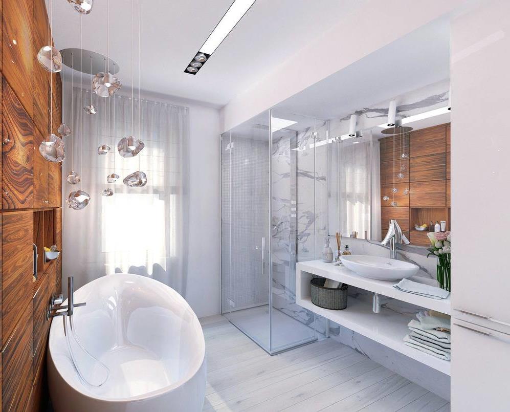 design del bagno leggero con docce luminose