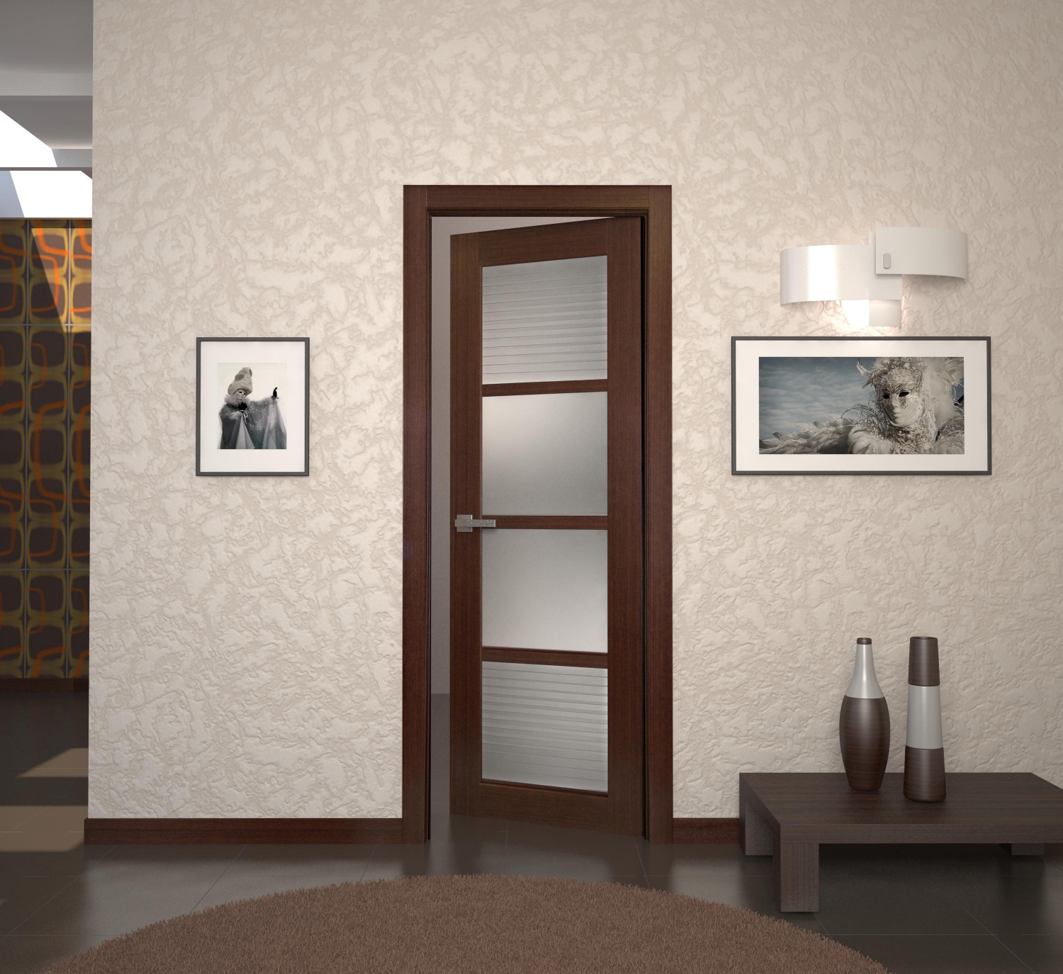 dark doors in mahogany corridor design