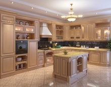 beautiful interior of beige kitchen in country style photo