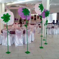 white paper flowers in the decoration of the festive hall photo