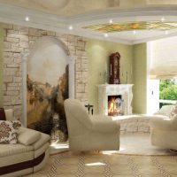 murals in the design of the living room with a picture of the landscape picture
