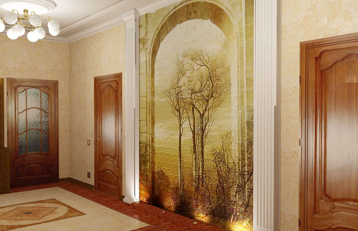 affreschi all'interno del corridoio con un disegno della natura