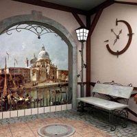 murals in the style of the living room with a picture of the landscape photo