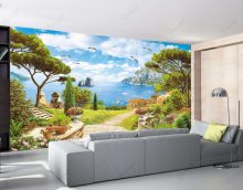 freskos virtuvės interjere su kraštovaizdžio nuotraukos nuotrauka