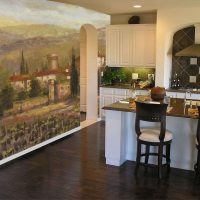 murals in the decor of the room with a picture of the landscape picture