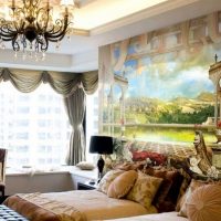 murals in the style of an apartment with a drawing of a landscape picture
