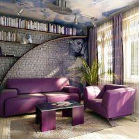 design insolito del soggiorno in foto a colori viola