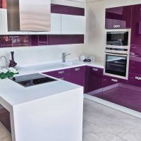 arredamento luminoso della cucina nella foto tinta viola