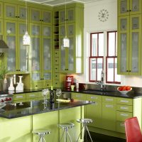 light pistachio color in the kitchen interior photo