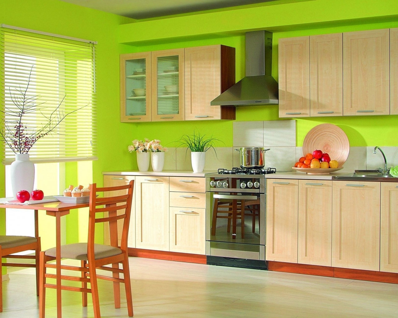 unusual pistachio color in the decor of the kitchen