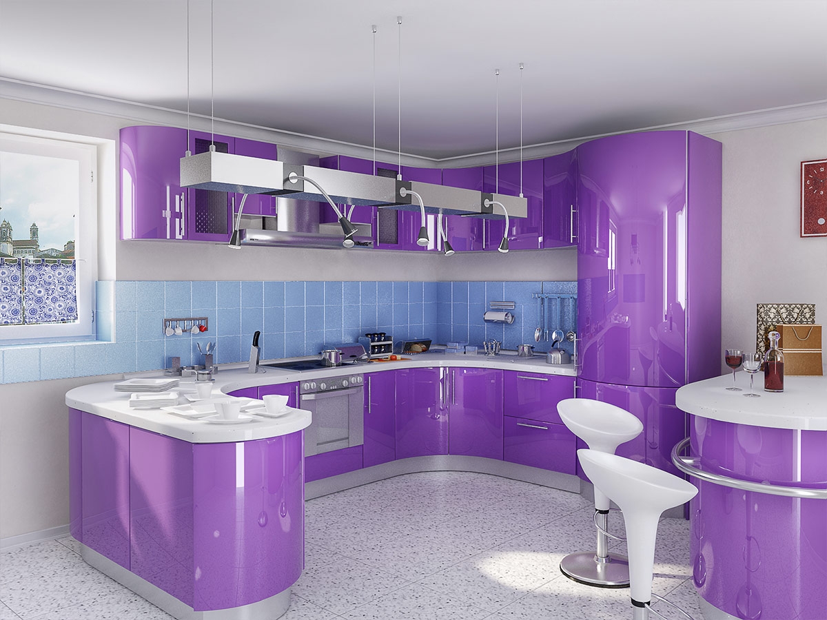 bel design della cucina in viola