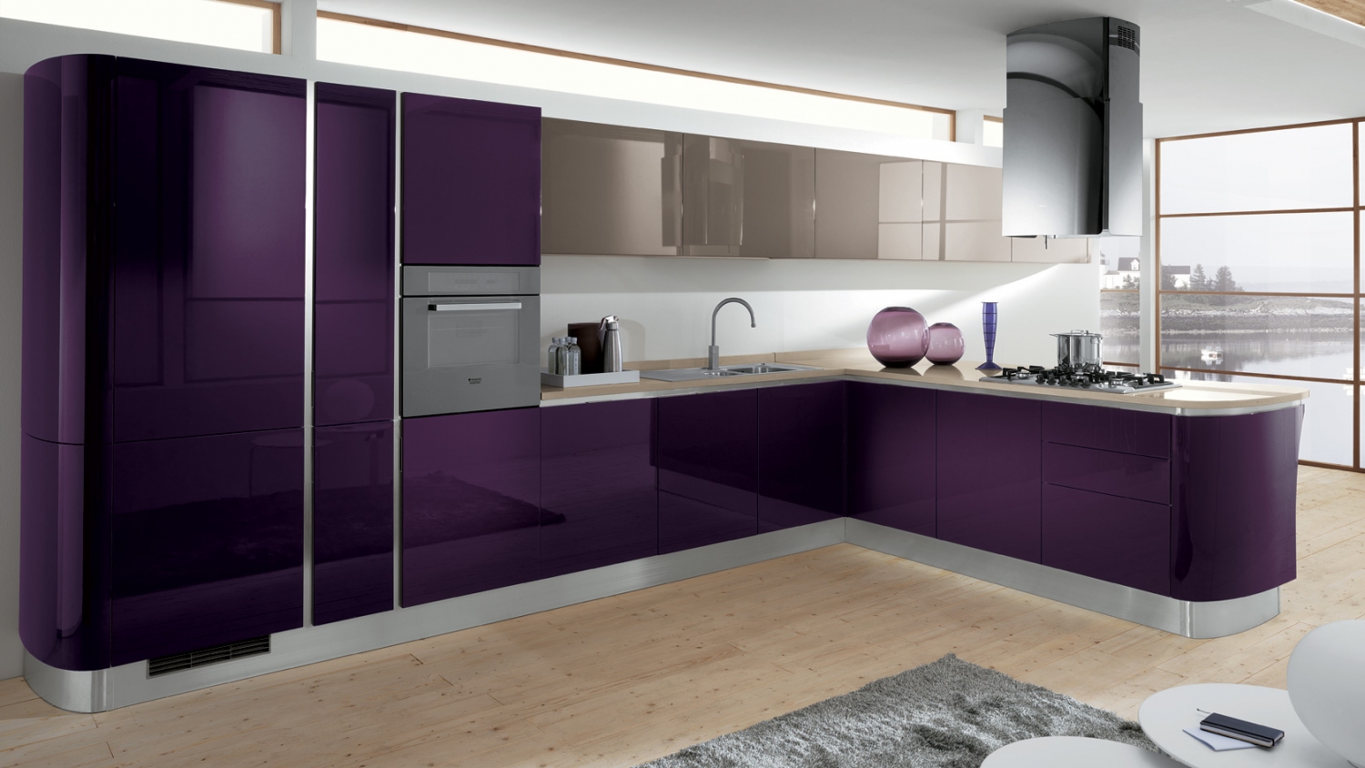 façade de cuisine claire en violet
