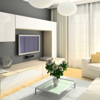 mobili bianchi chiari nell'arredamento della foto del soggiorno