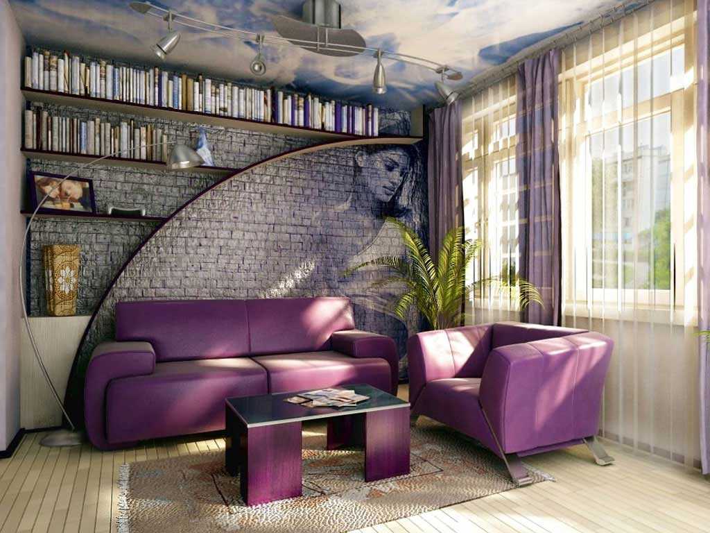 gaiši violets dīvāns gaiteņa fasādē