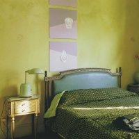 light pistachio color in the bedroom interior photo
