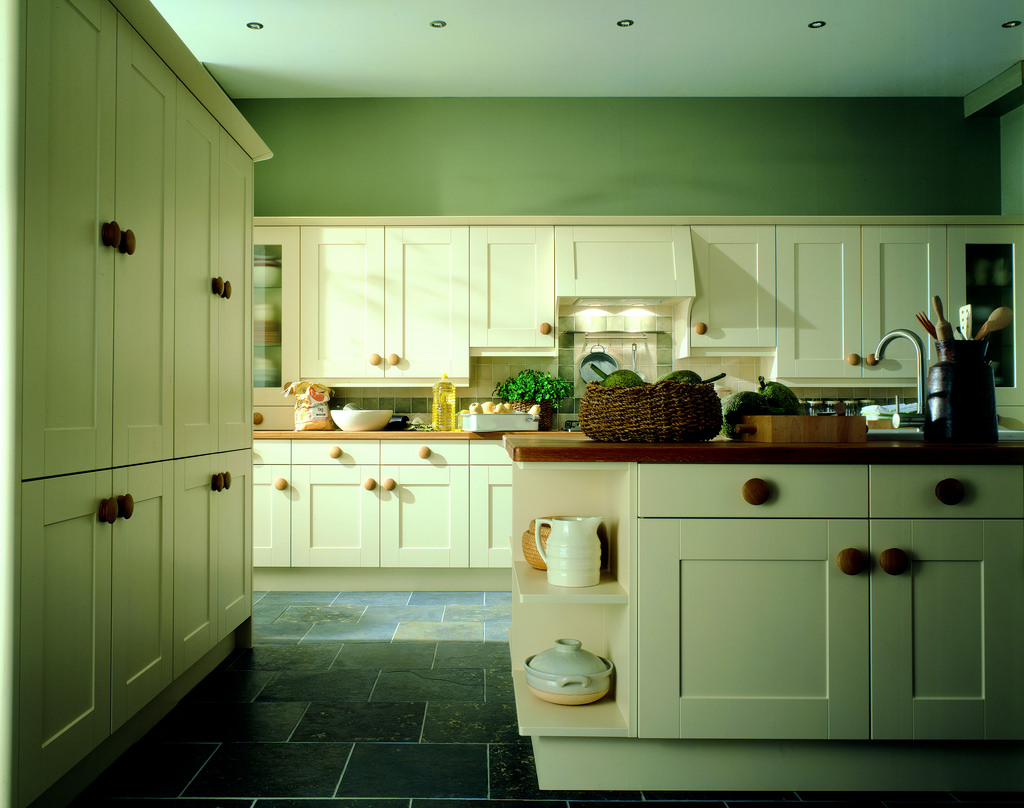 unusual pistachio color in the interior of the kitchen