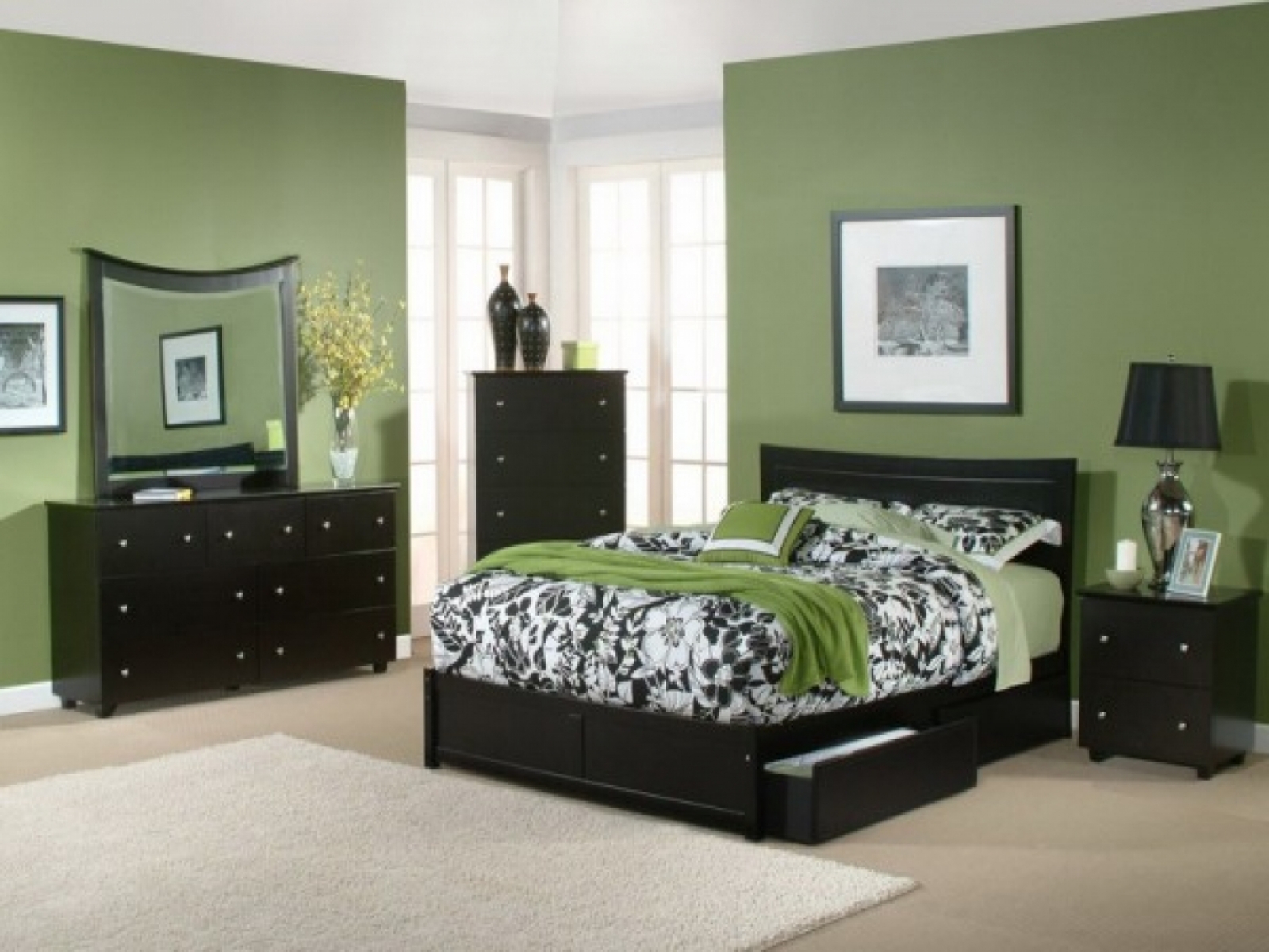 beautiful pistachio color in the bedroom interior