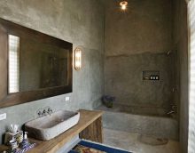 option of bright decorative plaster in the decor of the bathroom picture