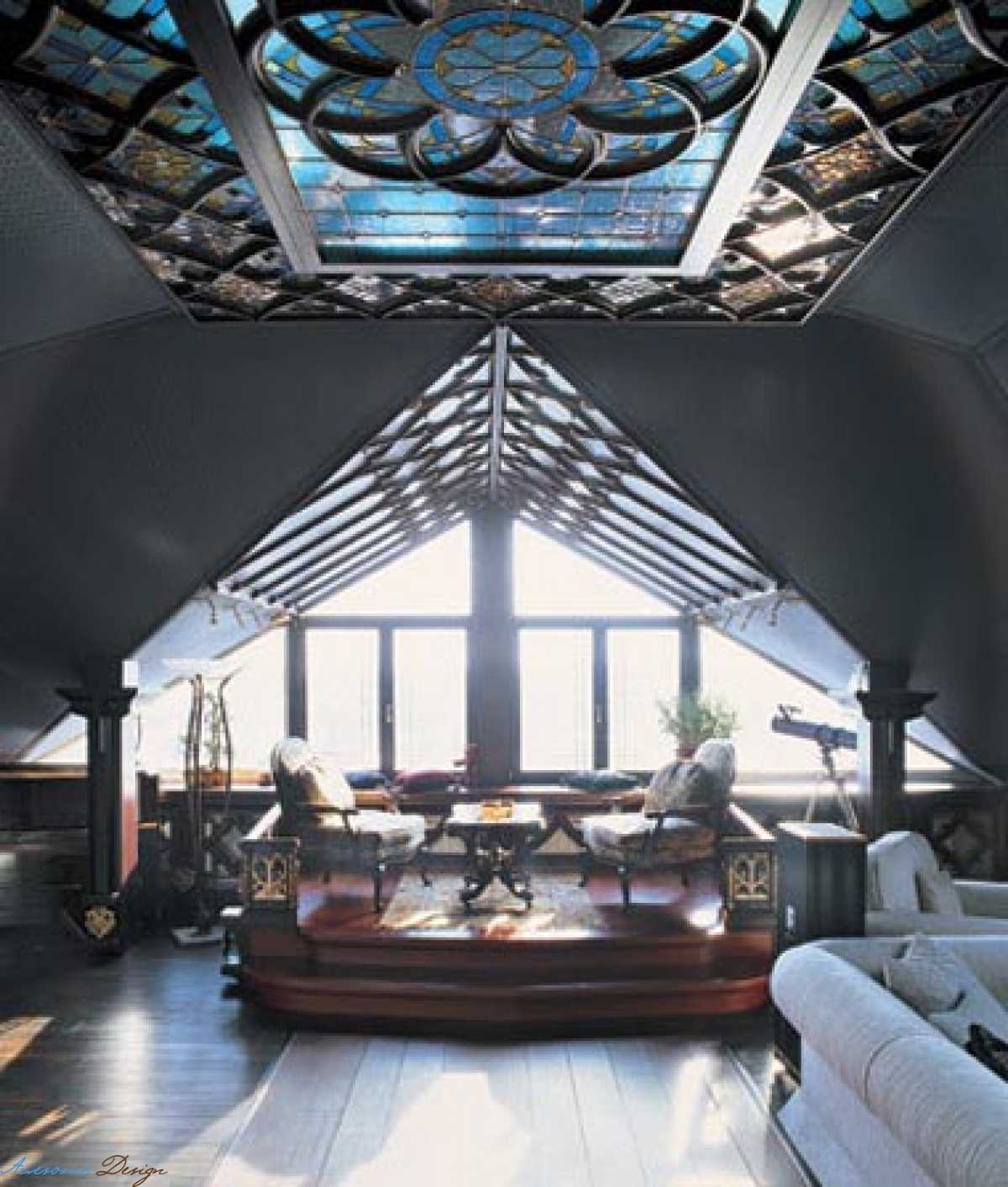 unusual design of the room in the Gothic style