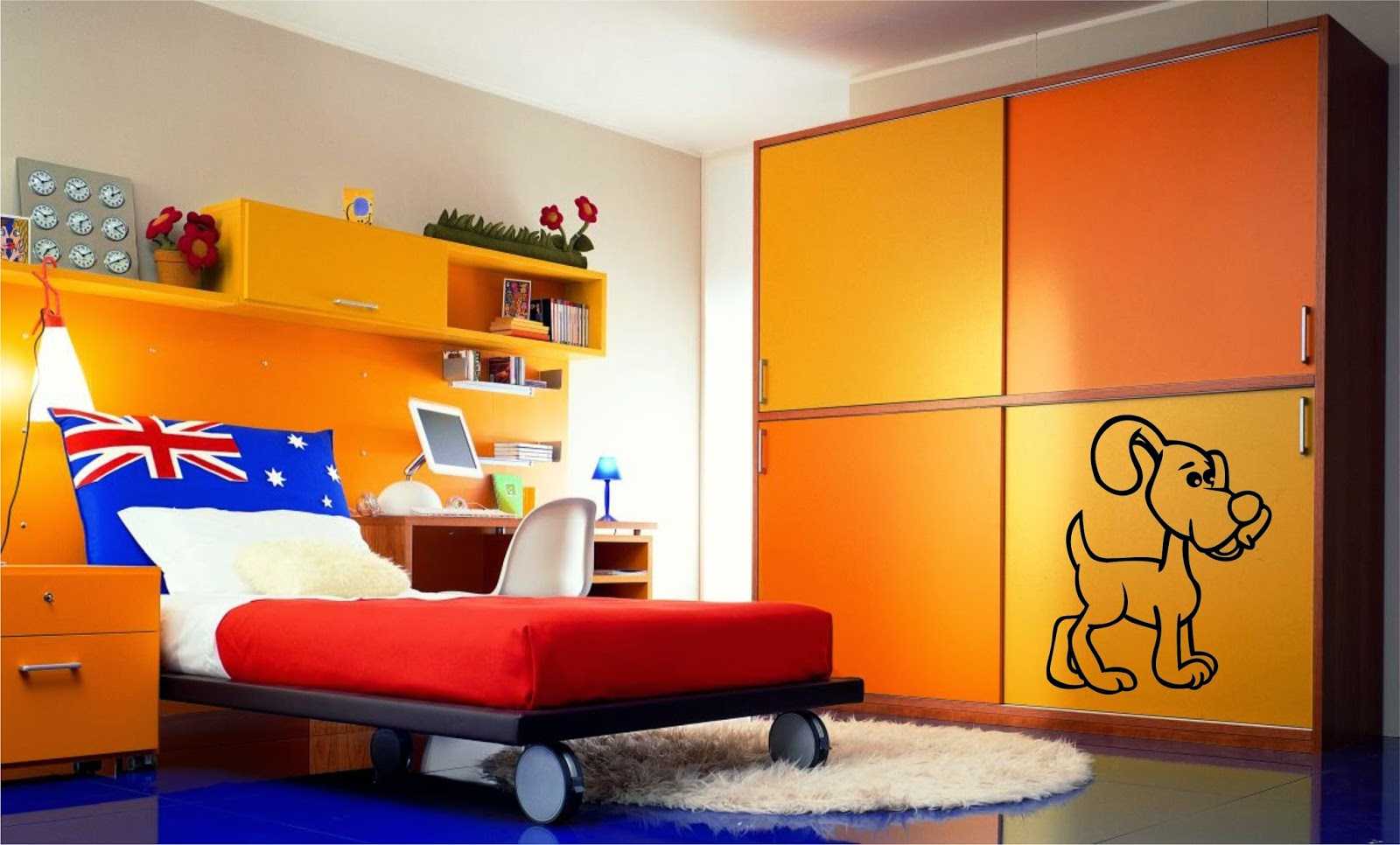 une combinaison d'orange vif dans le style de l'appartement avec d'autres couleurs