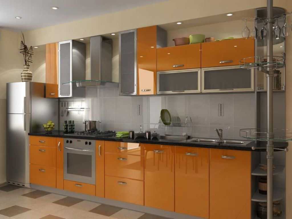 élénk narancs kombinációja a konyha dekorációjában más színekkel